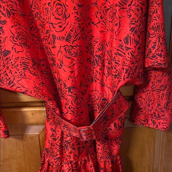 Vintage Lauren Alexandra Red Silk Size 12 Midi Dress - Picture 5 of 15